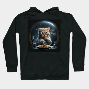 Funny and Cute Cat Eating Spaghetti at the Table Hoodie